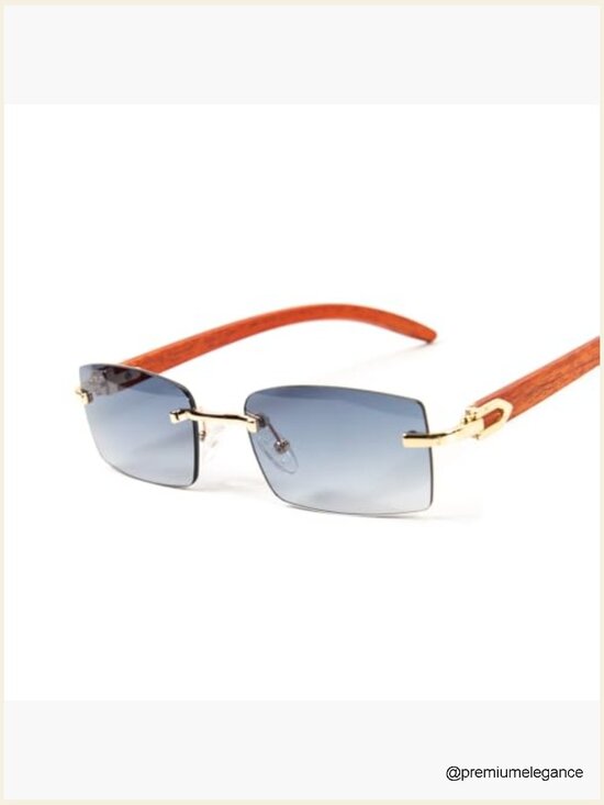 Rimless Square Sunglasses Retro Frameless Woodgrain Metal Frame UV400 Polarized main image 5